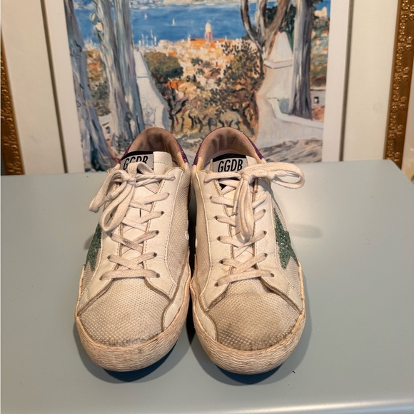 Beige and Green Golden Goose Sneakers - Picture 6 of 7
